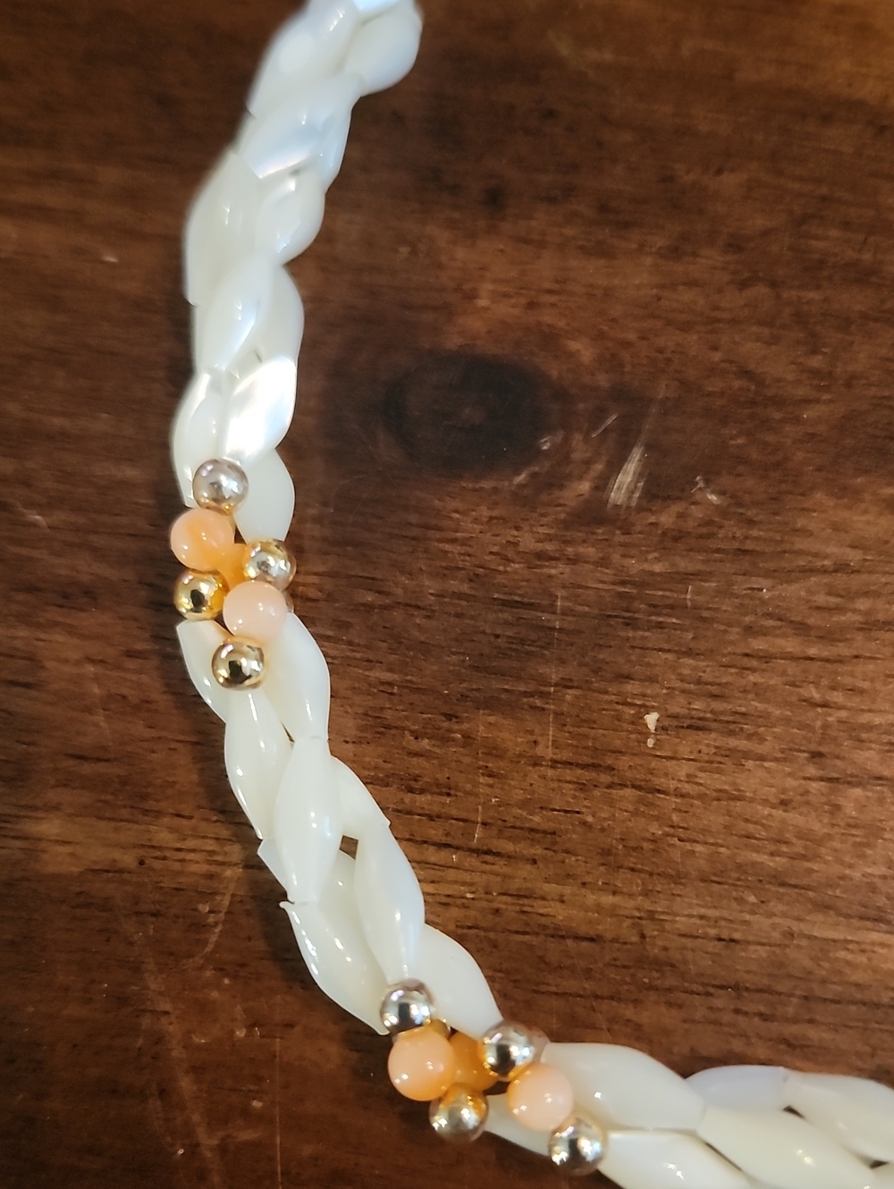 Vintage 1960s Mother of Pearl Jade 3-Strand Necklace - Picture 2 of 5